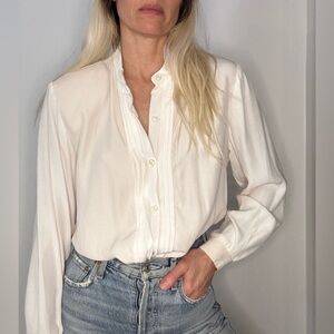 Vintage Tuxedo Cream Button-Up Workwear Blouse